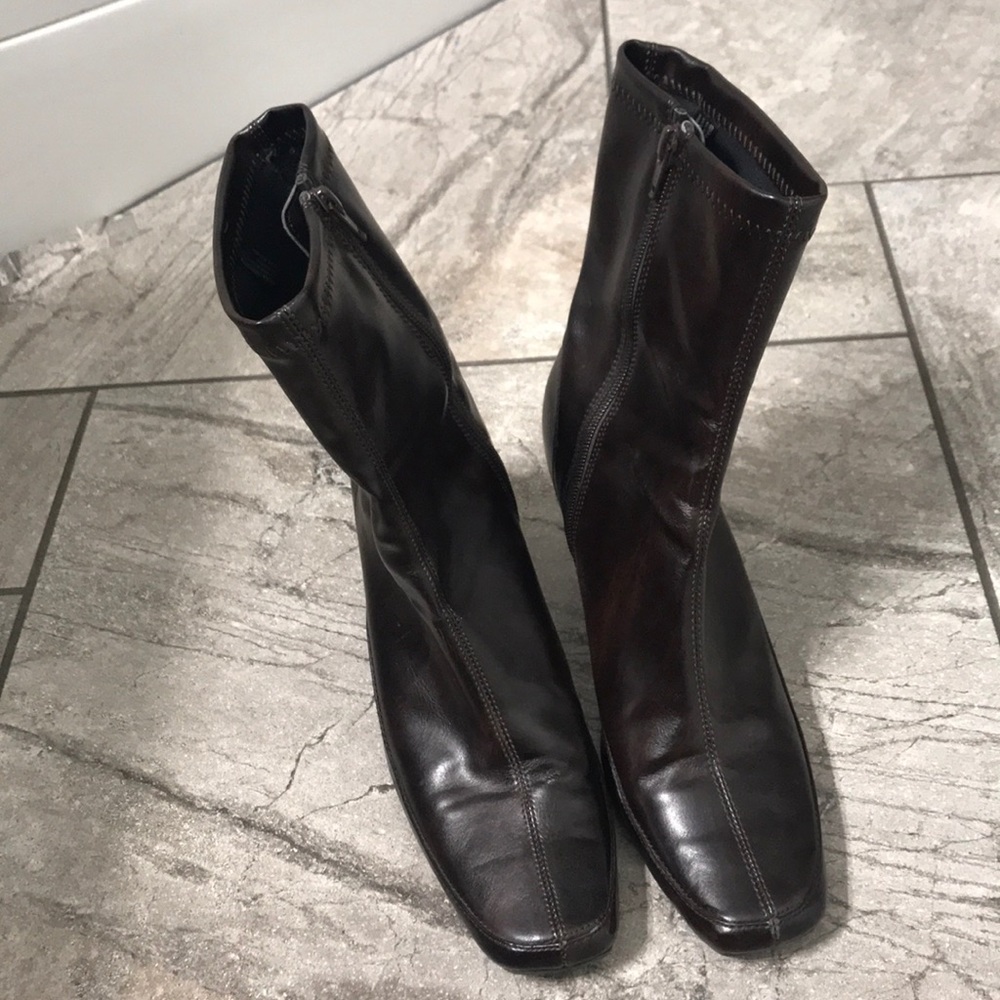 Brown mid calf boots